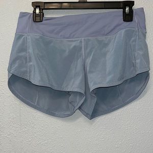 Lululemon women’s blue/gray speed up shorts 2.5in inseam